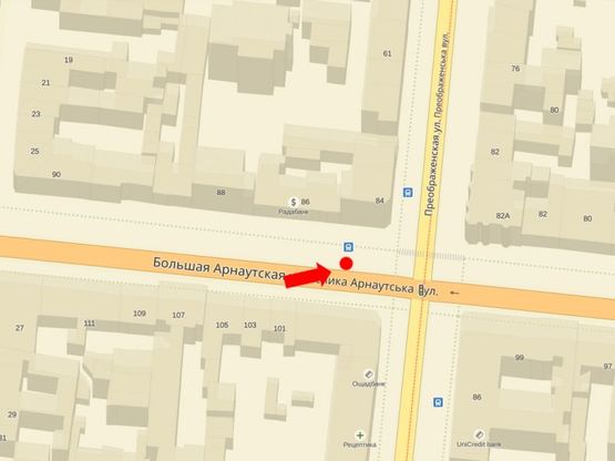 Схема рекламной плоскости по адресу Б. Арнаутская ул., 84 / Преображенская ул., в сторону Ришельевской ул.
