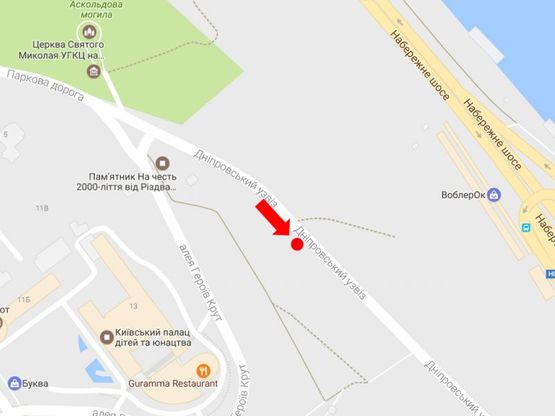 Схема рекламної площини за адресою Днепровский спуск №1, в сторону Набережного шоссе