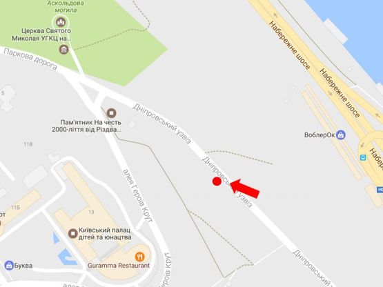 Схема рекламної площини за адресою Днепровский спуск №2, в сторону пл.Первозванного