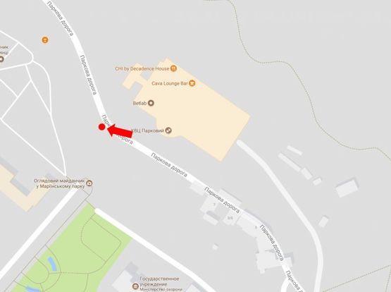 Схема рекламной плоскости по адресу Парковая дорога ул., 16а, КВЦ "Парковый", вертолетная площадка, в сторону ул. Грушевского, Европейской пл.