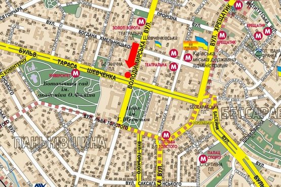 Схема рекламной плоскости по адресу Шевченко бул. / Владимирская ул., в сторону Победы пл.