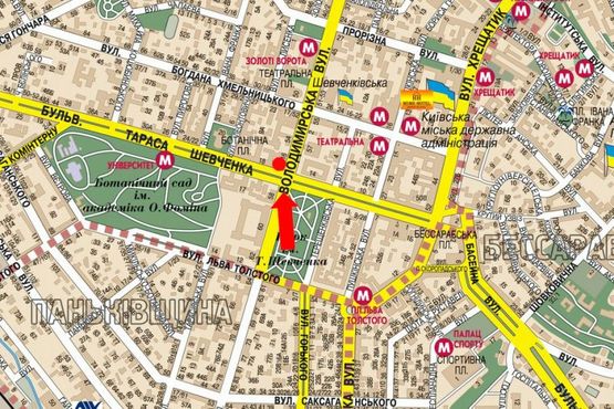 Схема рекламної площини за адресою Шевченко бул. / Владимирская ул.