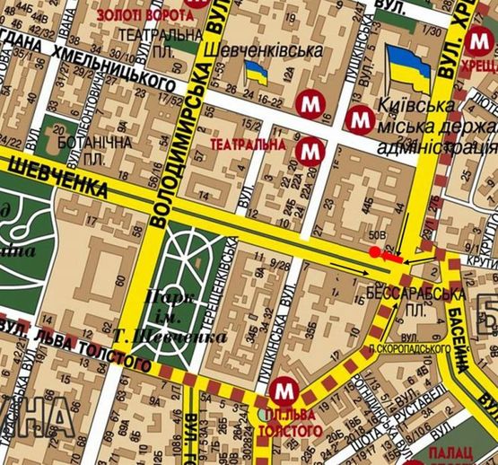 Схема рекламной плоскости по адресу Шевченко бул., 2/54, возле магазина Zarina, в сторону Пушкинская ул.