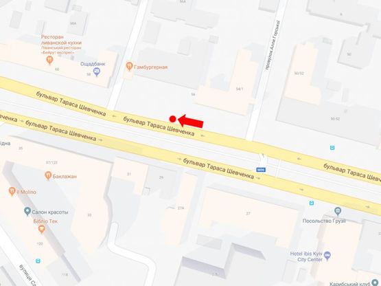 Схема рекламной плоскости по адресу Шевченко бул., 56, в сторону Победы пл.