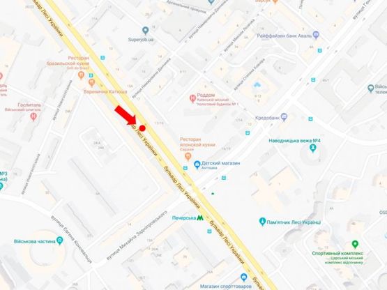 Схема рекламної площини за адресою Украинки бул., 17, магазин "Интертоп", в сторону пл. Л. Украинки