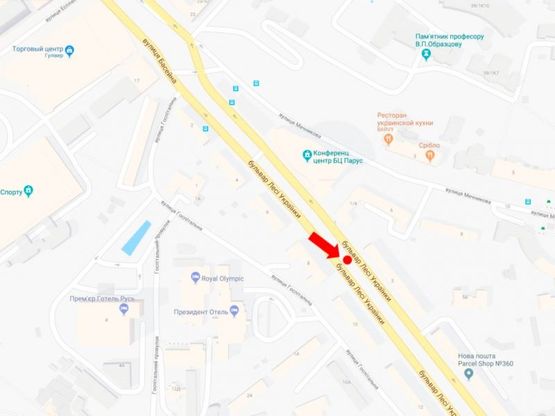 Схема рекламної площини за адресою Украинки бул., 3, в сторону пл. Л. Украинки