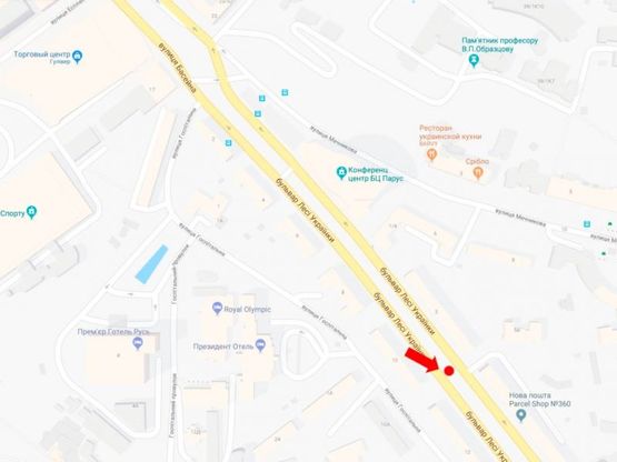 Схема рекламної площини за адресою Украинки бул., 3, на светофоре, в сторону пл. Л. Украинки