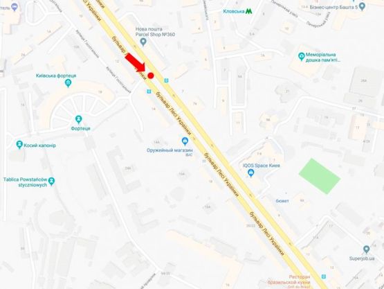 Схема рекламної площини за адресою Украинки бул., 5, в сторону пл. Л. Украинки