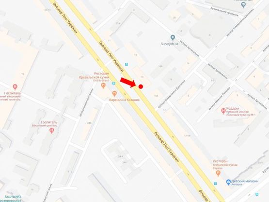 Схема рекламной плоскости по адресу Украинки бул., 15, в сторону пл. Л. Украинки