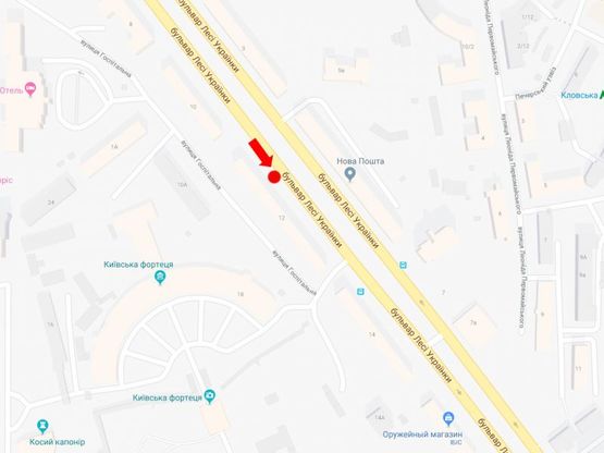 Схема рекламной плоскости по адресу Украинки бул., 12, в сторону пл. Л. Украинки