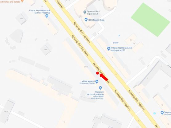 Схема рекламної площини за адресою Украинки бул., 22, возле магазина "Кулинарный дом", в сторону ул. Крещатик