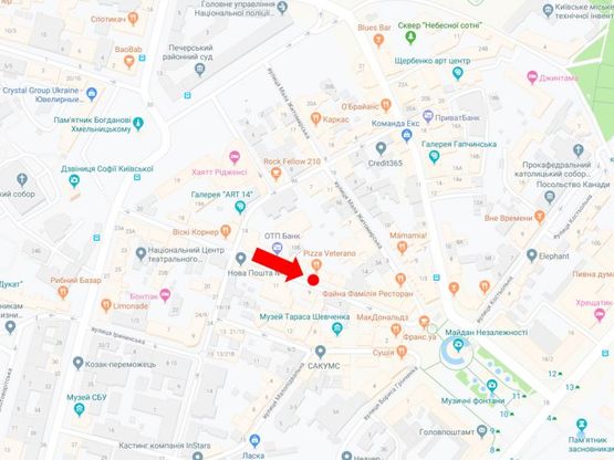 Схема рекламной плоскости по адресу Софиевская ул., 8а, в сторону пл. Независимости