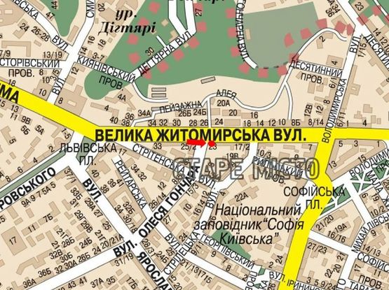 Схема рекламной плоскости по адресу Б. Житомирская ул. / Гончара ул., на светофоре, в сторону ул. Крещатик