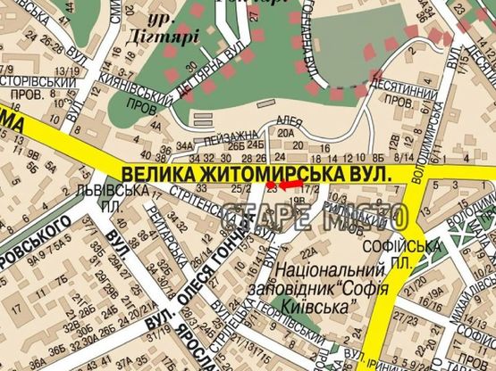 Схема рекламной плоскости по адресу Б. Житомирская ул. / Гончара ул., на светофоре, в сторону Львовская пл.