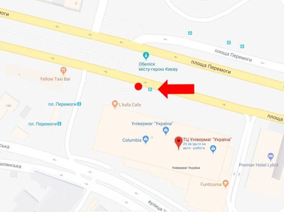 Схема рекламной плоскости по адресу Победы пл., 3, возле универмага "Украина", в сторону Воздухофлотского моста