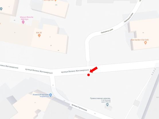 Схема рекламной плоскости по адресу Б. Житомирская ул., 33 / ул. Стретинская, в сторону пл. Львовская