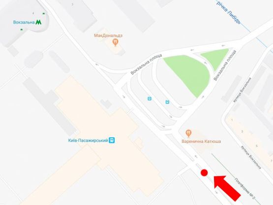 Схема рекламної площини за адресою Вокзальная ул., к Центральному ж/д вокзалу со стороны ул. Толстого