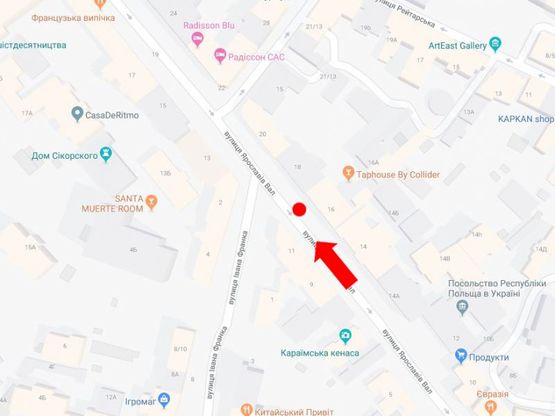 Схема рекламної площини за адресою Ярославов Вал ул., 16 / ул. Франко, в сторону пл. Львовская