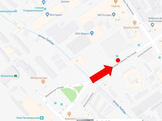 Схема рекламної площини за адресою Петлюры ул., 25, возле автостанции "Киев", в сторону центра