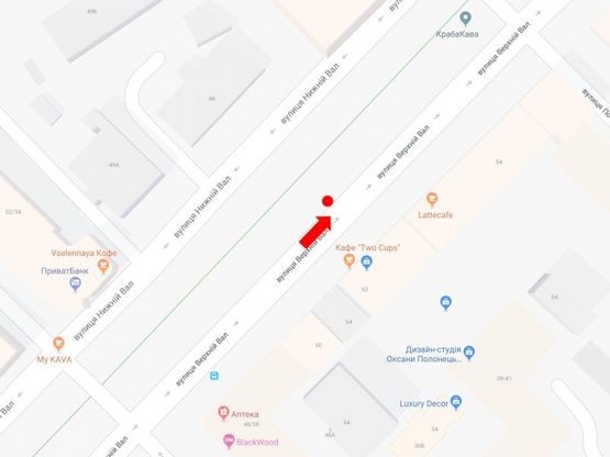 Схема рекламної площини за адресою Верхний Вал ул., 52, бульварная часть, в сторону ул. Почайнинской