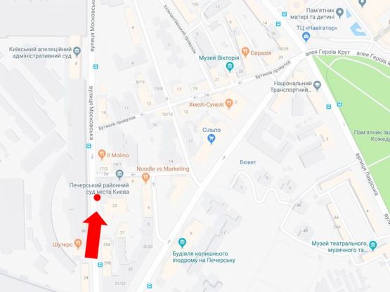 Схема рекламної площини за адресою Московская ул., 23, в сторону ст. м. «Арсенальная»