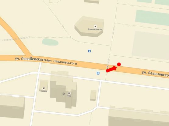 Схема рекламной плоскости по адресу Леваневского ул., возле остановки, Дома культуры "Росава", рынка