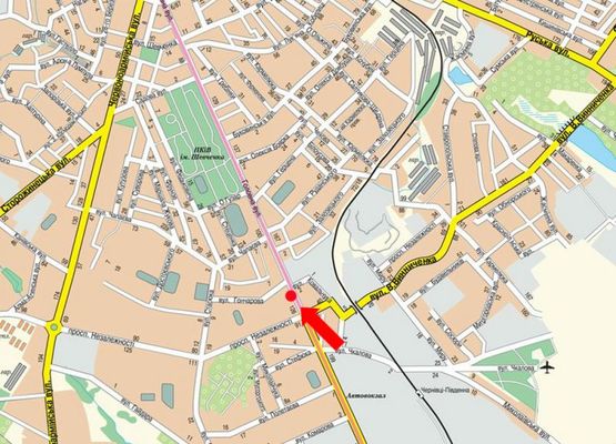 Схема рекламної площини за адресою Главная ул., 124, центральный вход фабрики "Импульс", в центр