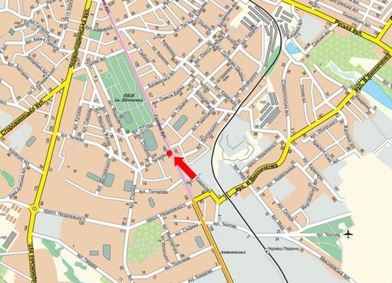 Схема рекламной плоскости по адресу Главная ул., 102 / Щербанюка ул. (бывш. Чапаева ул.), в центр