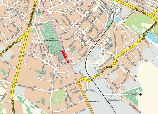 Схема рекламної площини за адресою Главная ул., 102 / Щербанюка ул. (бывш. Чапаева ул.), из центра