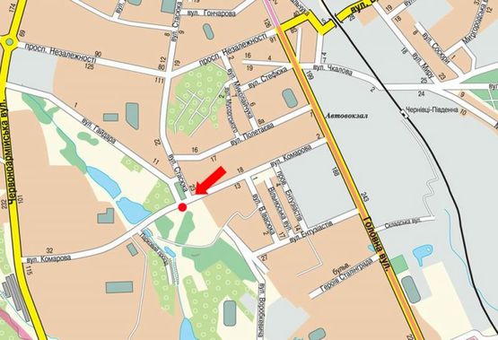 Схема рекламной плоскости по адресу Комарова ул. / Воробкевича ул., возле гостиницы "Черемош", в сторону Героев Майдана ул. (бывш. Красноармейская ул.)