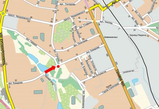 Схема рекламной плоскости по адресу Комарова ул. / Воробкевича ул., возле гостиницы "Черемош", в сторону рынка "Буковинский"