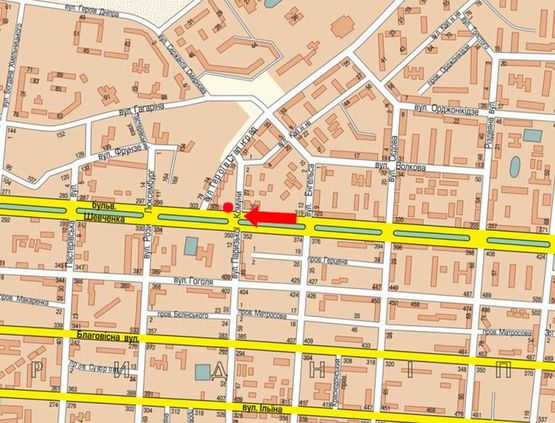 Схема рекламной плоскости по адресу Шевченко бул. / Криваливская ул. (бывш. Парижской Коммуны ул.), возле супермаркета "АТБ" Схема рекламной плоскости по адресу Шевченко бул. / Криваливская ул. (бывш. Парижской Коммуны ул.), возле супермаркета "АТБ"