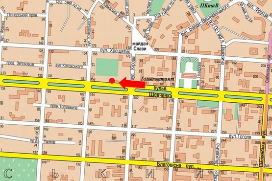 Схема рекламной плоскости по адресу Шевченко бул., возле Детского парка, остановки, из центра Схема рекламной плоскости по адресу Шевченко бул., возле Детского парка, остановки, из центра