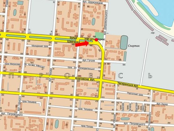 Схема рекламной плоскости по адресу Шевченко бул. / 700-летия Черкасс пл., возле ресторана "Папа Карло", из центра Схема рекламной плоскости по адресу Шевченко бул. / 700-летия Черкасс пл., возле ресторана "Папа Карло", из центра