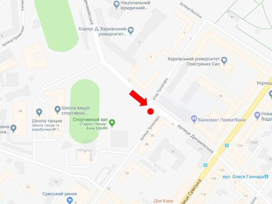 Схема рекламной плоскости по адресу Динамовская ул. - ул. Тринклера, в сторону ул. Сумской