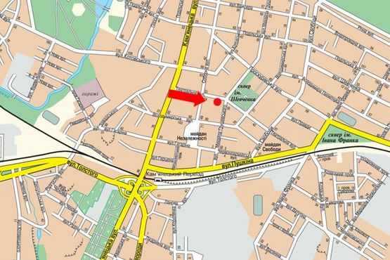 Схема рекламной плоскости по адресу Театральная ул., 28 / ул. Грушевского, возле Областной научной библиотеки