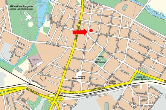 Схема рекламної площини за адресою Подольская ул., 41 / ул. Соборная, возле магазина "Сотовик"