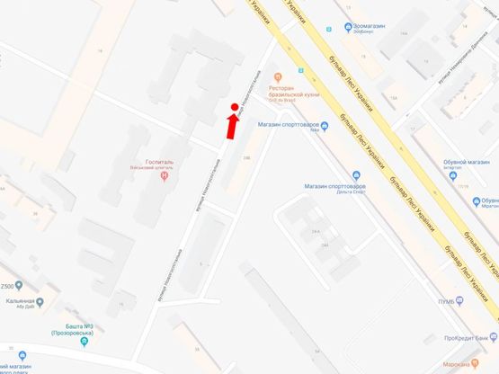 Схема рекламної площини за адресою Новогоспитальная ул. (бывш. Щорса пер.), 24б, в сторону бул. Украинки