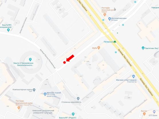 Схема рекламной плоскости по адресу Алмазова ул. (бывш. Кутузова ул.), 14 / ул. Коновальца (бывш. Щорса ул), в сторону ул. Б. Васильковская