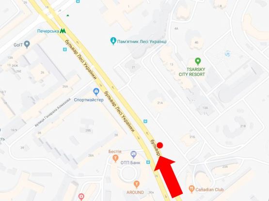 Схема рекламной плоскости по адресу Украинки бул., 21Б, в сторону ст. м. "Печерская" Схема рекламной плоскости по адресу Украинки бул., 21Б, в сторону ст. м. "Печерская"