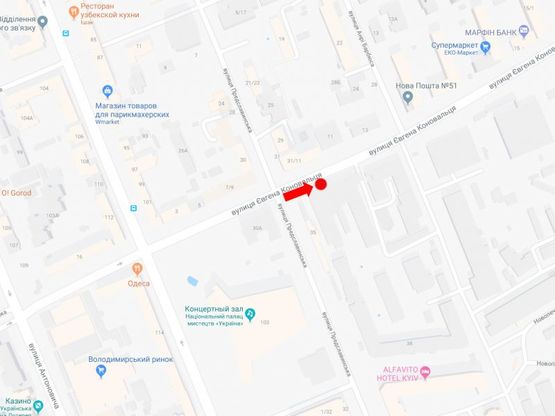 Схема рекламної площини за адресою Коновальца ул. (бывш. Щорса ул.) / Предславинская ул., на светофоре, в сторону Украинки бул. Схема рекламної площини за адресою Коновальца ул. (бывш. Щорса ул.) / Предславинская ул., на светофоре, в сторону Украинки бул.