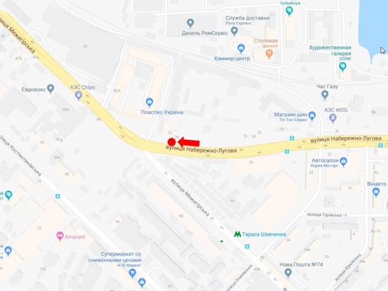 Схема рекламной плоскости по адресу Набережно-Луговая ул. - ул. Межигорская, из центра