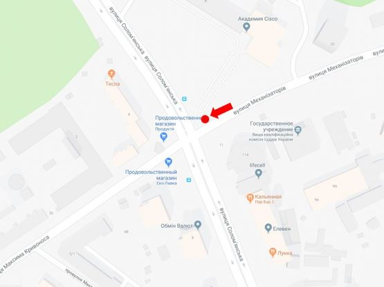 Схема рекламної площини за адресою Механизаторов ул. / ул. Соломенская, на светофоре, в сторону ул. Соломенской