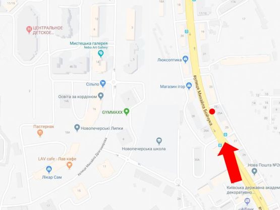 Схема рекламної площини за адресою Бойчука ул. (бывш. Киквидзе ул.), 23, в сторону бул. Л. Украинки и Дружбы Народов, в центр