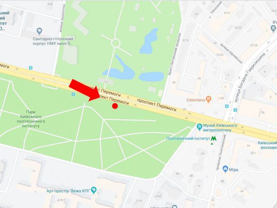 Схема рекламної площини за адресою Победы пр., напротив 32, в сторону ст. м. «Политехнический институт», центра