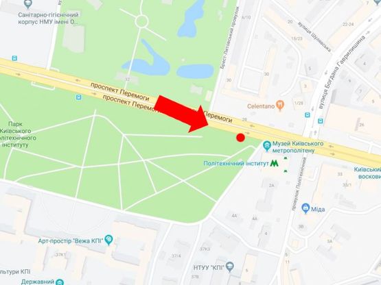 Схема рекламної площини за адресою Победы пр., 35, возле ст. м. "Политехнический институт", в центр