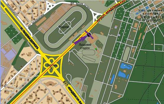 Схема рекламной плоскости по адресу ул.Глушкова,9,  Ледовый стадион, на светофоре, направ. в центр  ( на светофоре)