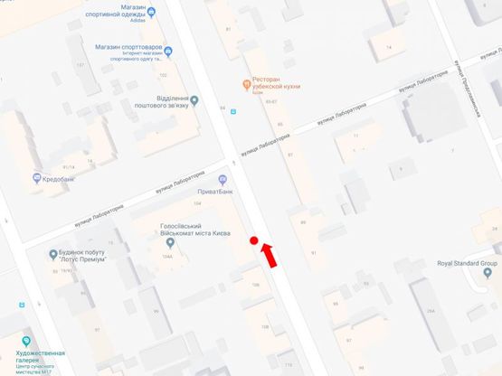 Схема рекламной плоскости по адресу Б. Васильковская ул. (бывш. Красноармейская ул.), 104, в сторону ул. Крещатик