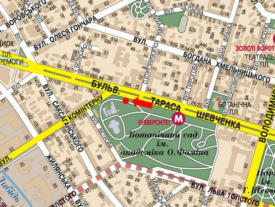 Схема рекламной плоскости по адресу Шевченко бул., 36, возле Ботанического сада, в сторону Победы пл.