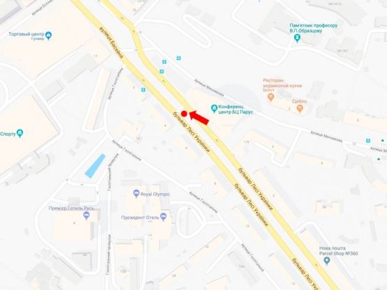 Схема рекламной плоскости по адресу Украинки бул., 6, в сторону ул. Крещатик